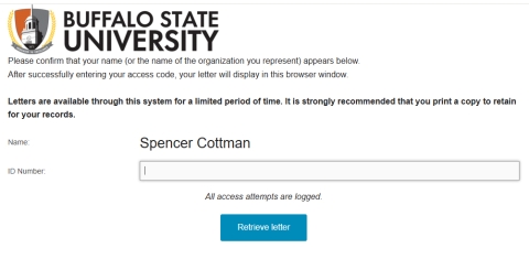 Screenshot of confirmation page